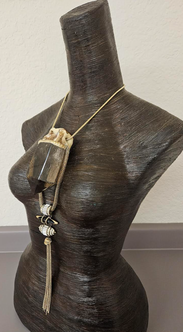 Earthy Lemurian Smoky Quartz Art Deco Revival Pendant - Sculpted Brown Gemstone Egyptian Revival Chest Piece - Wearable Art from Kat Kouture