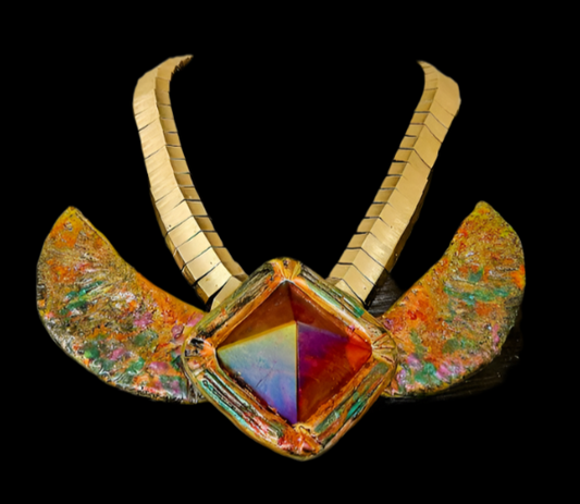 Egyptian Revival Red Aura Quartz Pyramid Necklace - Queen Cleopatra
