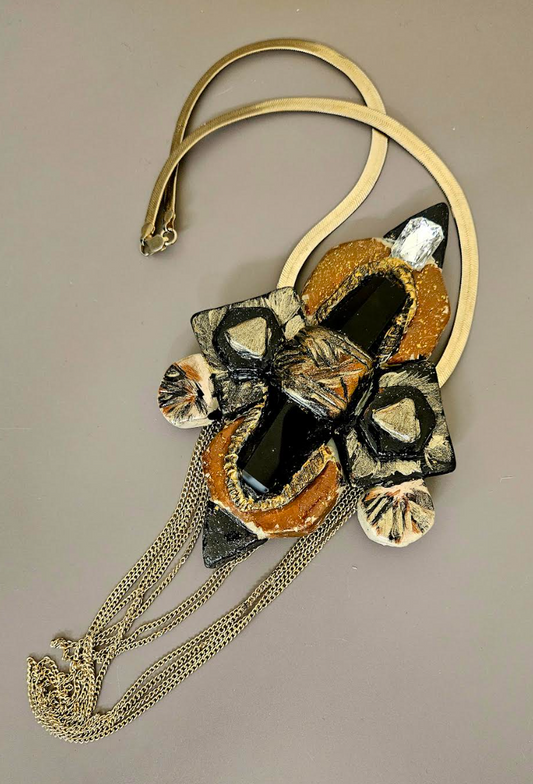 Smoky Quartz Art Deco Gatsby Pendant - Sculpted Statement