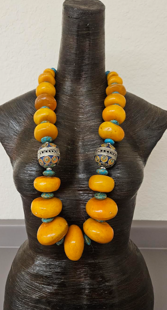 Oversized Moroccan Resin & Berber Egg Tribal Necklace - Unisex