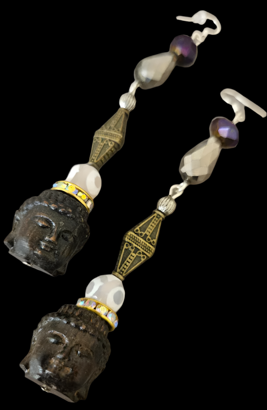 Earth Tone Buddha Beaded Shoulder Duster Pierced Earrings - Ear Candy