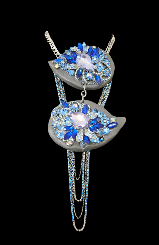 Diamante Rhinestone Double Jeweled Sculpted Statement Gemstone Pendant