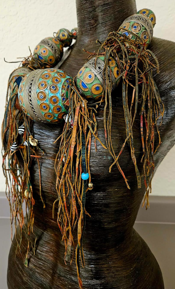 Berber Egg & Leather Beaded Fringe Tribal Statement Necklace - Luxury