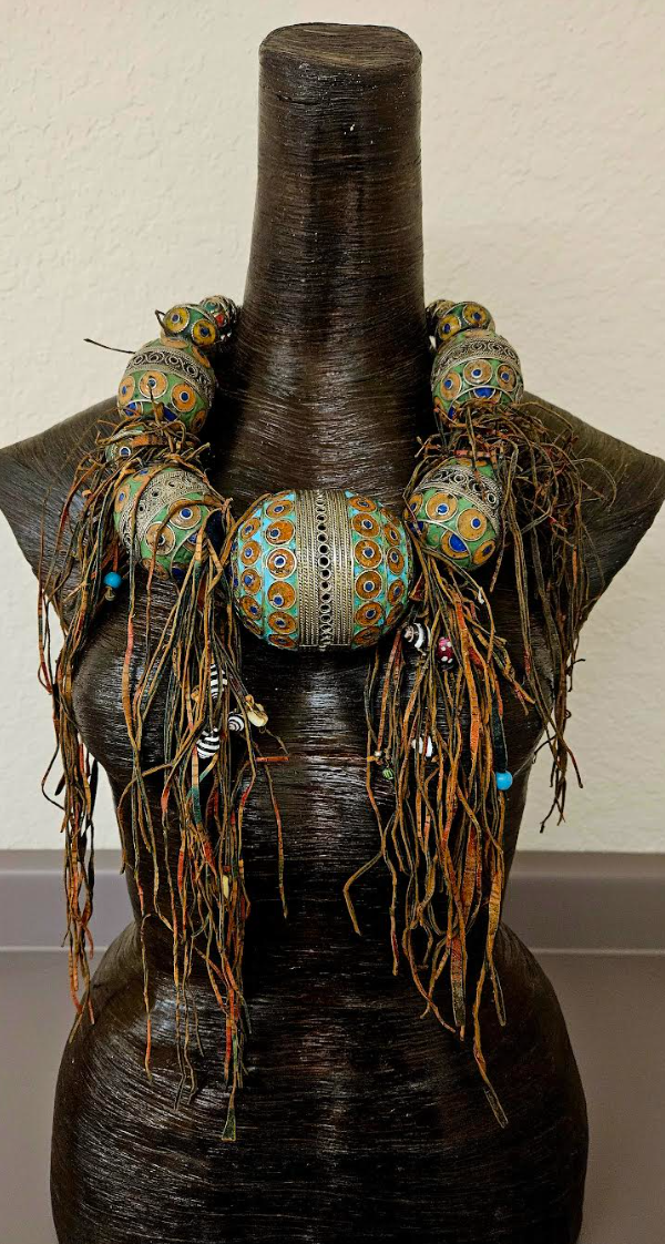 Berber Egg & Leather Beaded Fringe Tribal Statement Necklace - Luxury