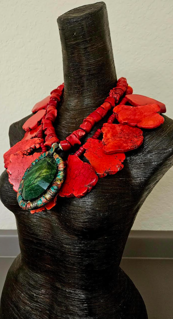 Red Sea Sediment Slab Bib & Emerald Pendant Oversized Necklace Set