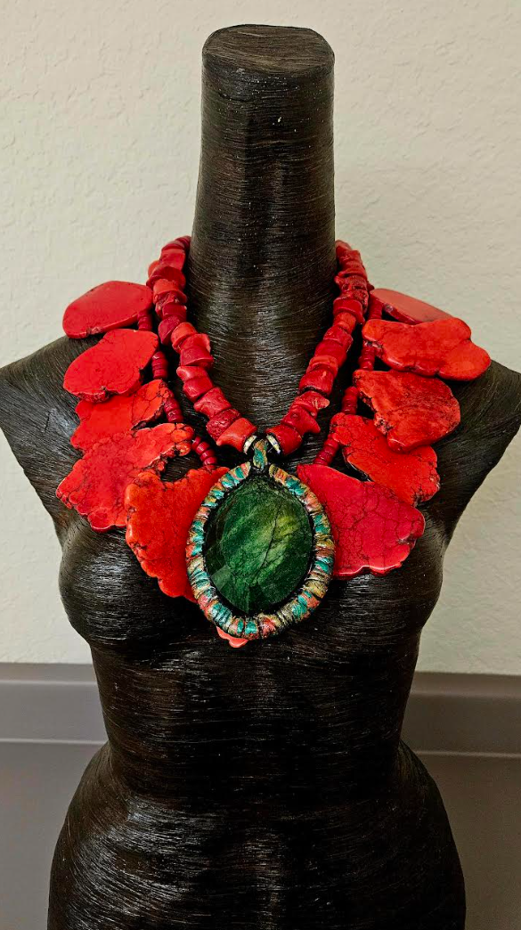 Red Sea Sediment Slab Bib & Emerald Pendant Oversized Necklace Set
