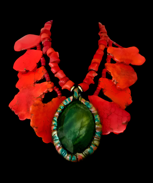 Red Sea Sediment Slab Bib & Emerald Pendant Oversized Necklace Set