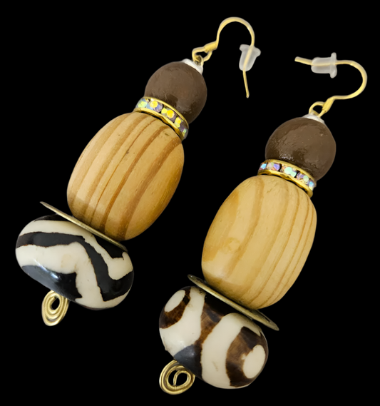 Earthy African Inspired Beaded Dangle Pierced Earrings - Wild Exotic