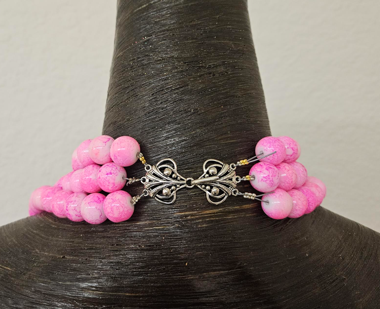 Red Green & Pink Statement Bold Beaded Bib Necklace - Unisex Styled