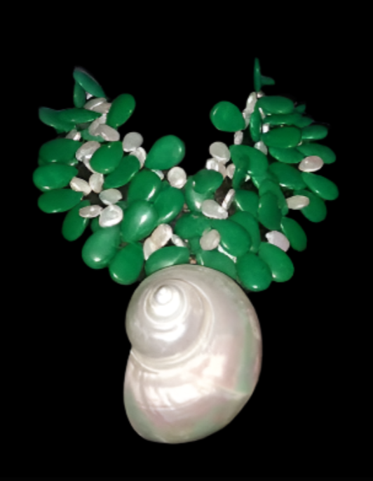 Gemstone & Pearl Summer Statement Necklace with Turbo Shell Pendant