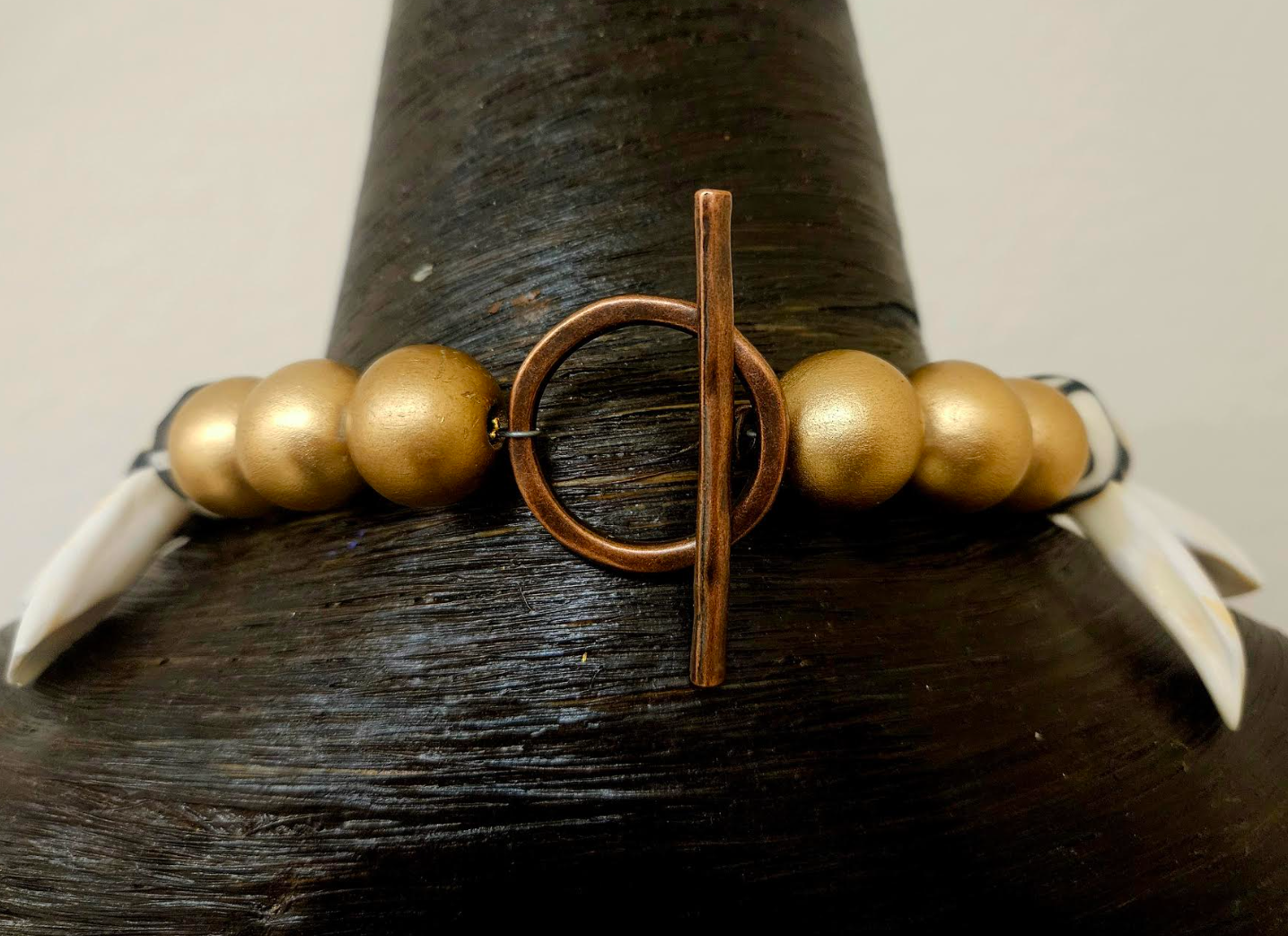Unisex Tribal Necklace With Bone Copper & Buffalo Incisor Teeth - Shaman