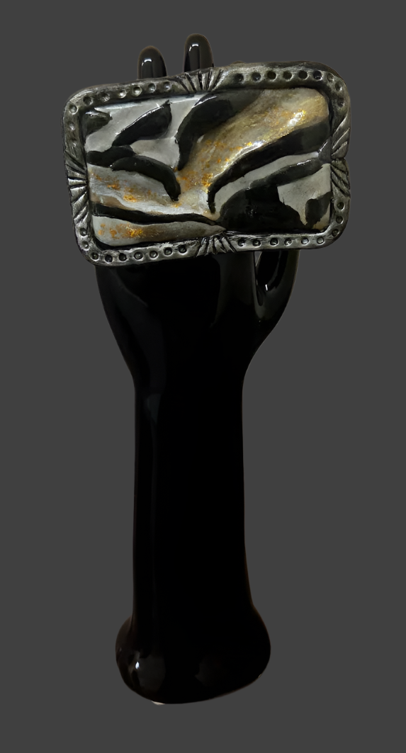 Zebra Print Sculpted Cane Oversized Adjustable Hand Ring - Exotic