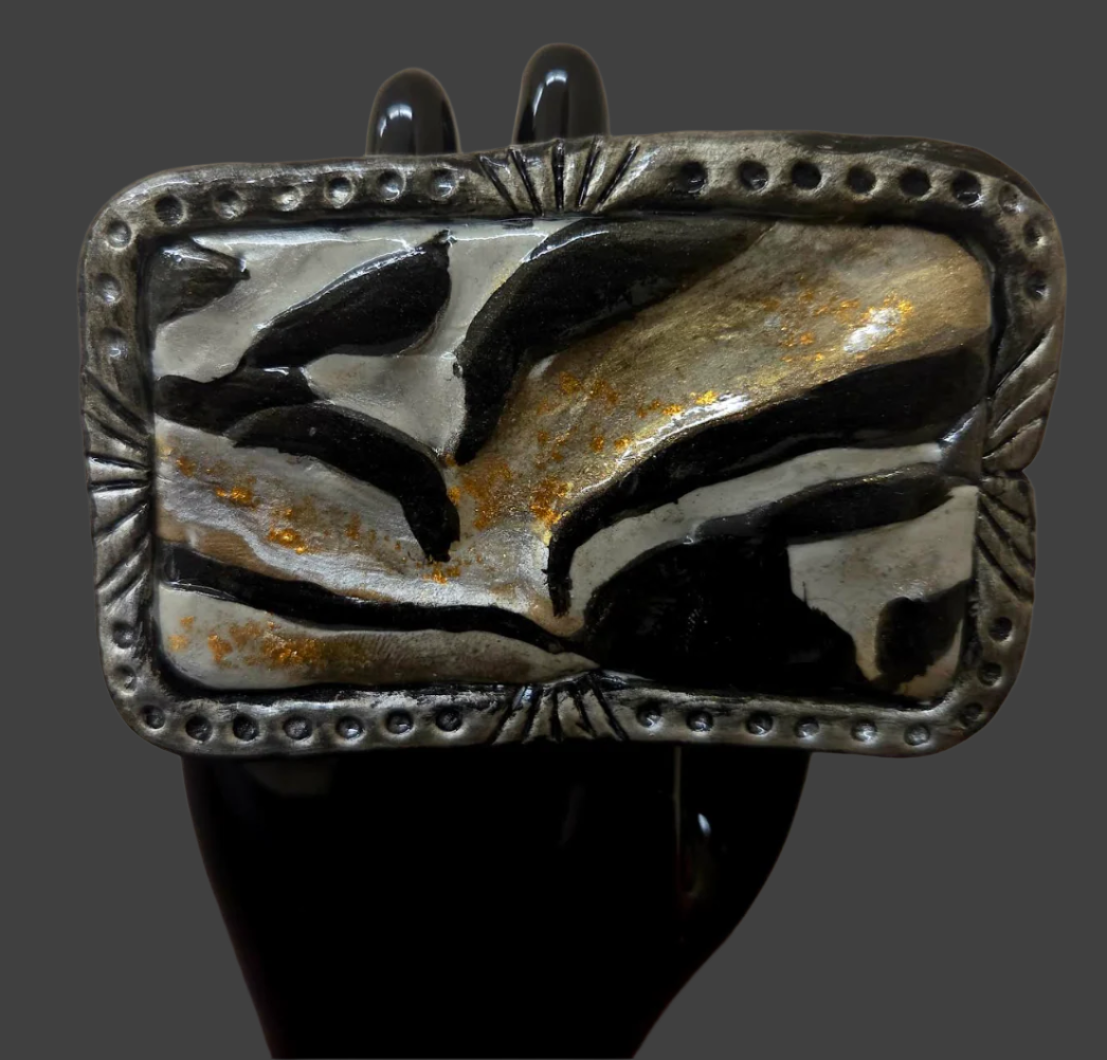 Zebra Print Sculpted Cane Oversized Adjustable Hand Ring - Exotic