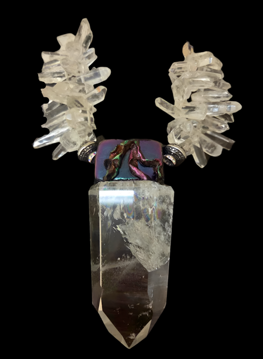 Phantom Quartz Sculpted Pendant On A Polished Branch Quartz Necklace
