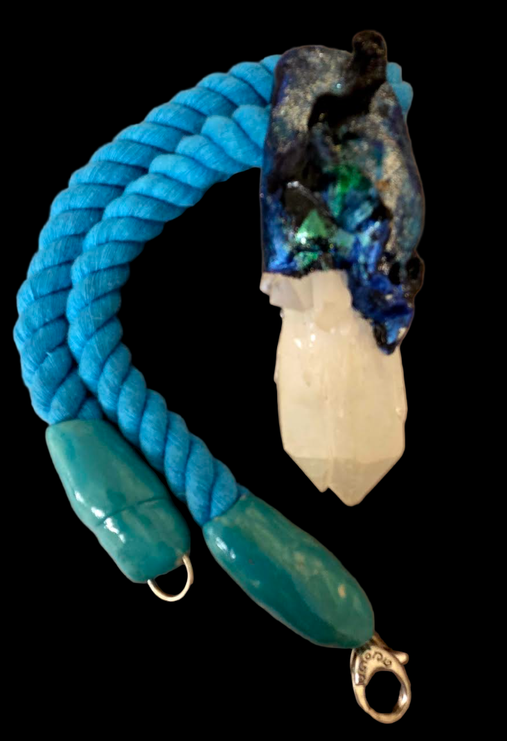 Sculpted White Record Keeper Quartz Pendant With Turquoise Rope