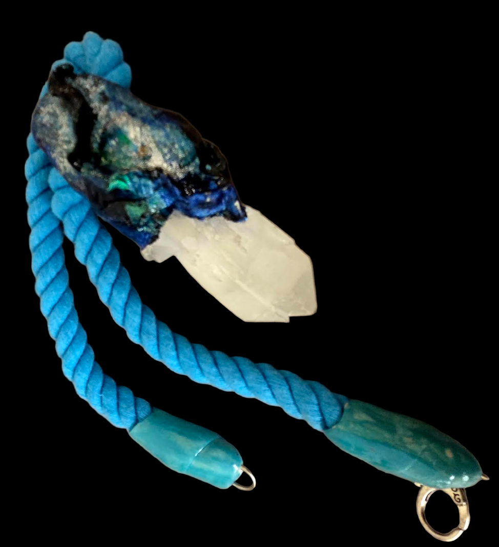 Sculpted White Record Keeper Quartz Pendant With Turquoise Rope