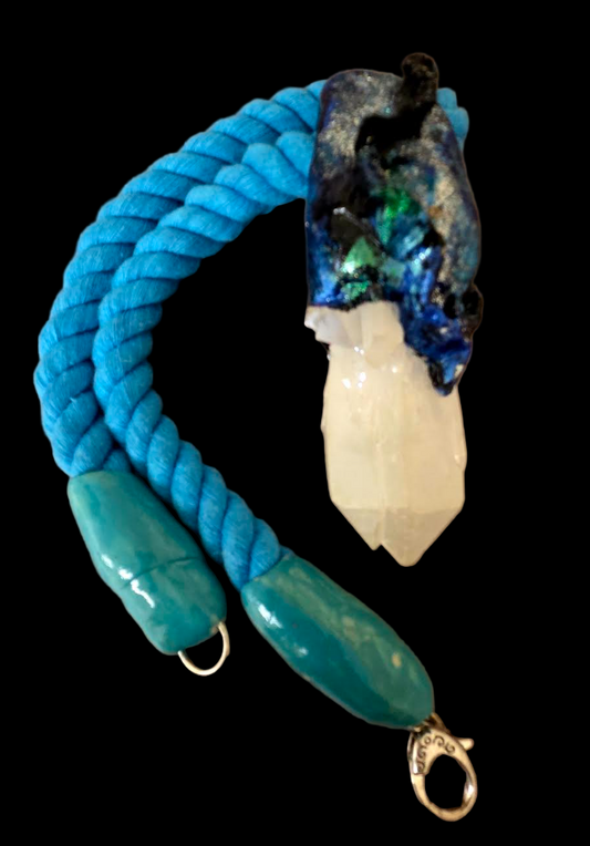 Sculpted White Record Keeper Quartz Pendant With Turquoise Rope