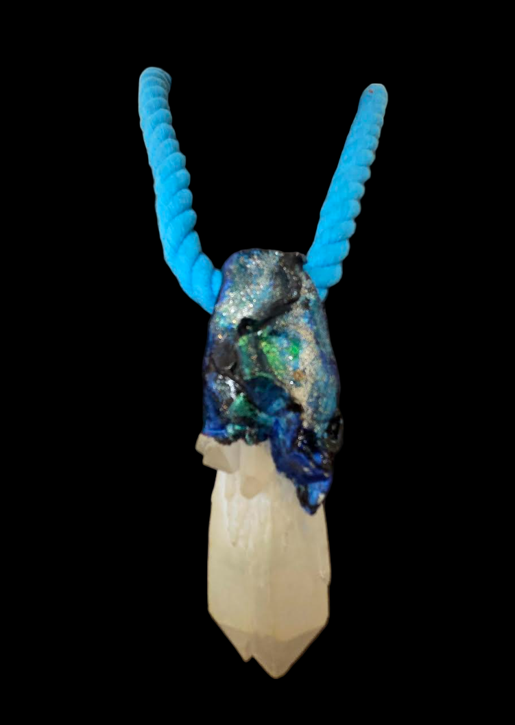 Sculpted White Record Keeper Quartz Pendant With Turquoise Rope