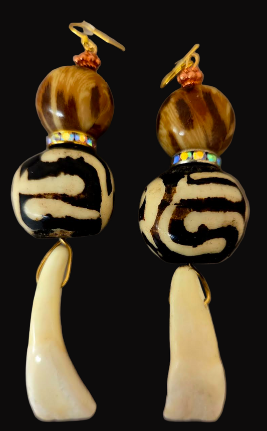 African Inspired Safari Shoulder Duster Earrings - Exotic & Wild Long Pierced Earrings
