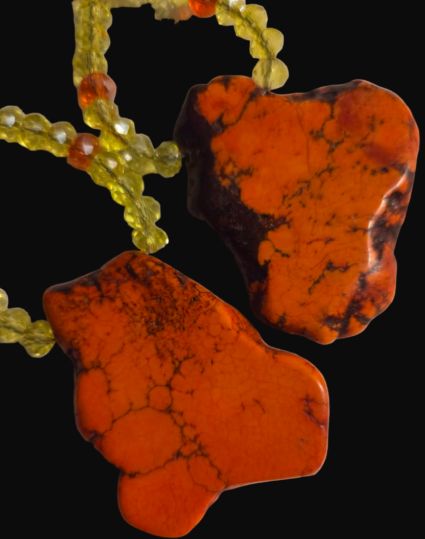 Orange Sea Sediment Slab Pierced Earrings - Slab & Crystal Shoulder Dusters - Autumn Ear Candy