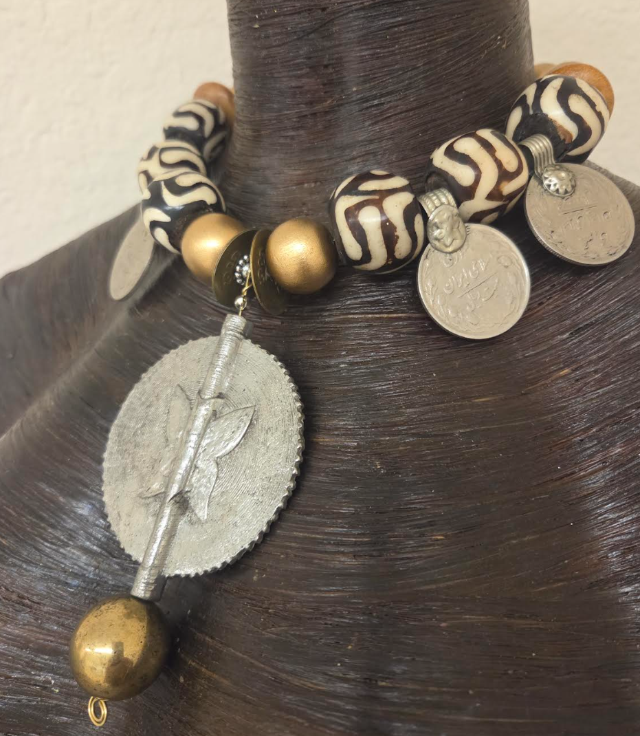 Baule Sundial Unisex Necklace – Tribal Coin Statement Jewelry | Kat Kouture