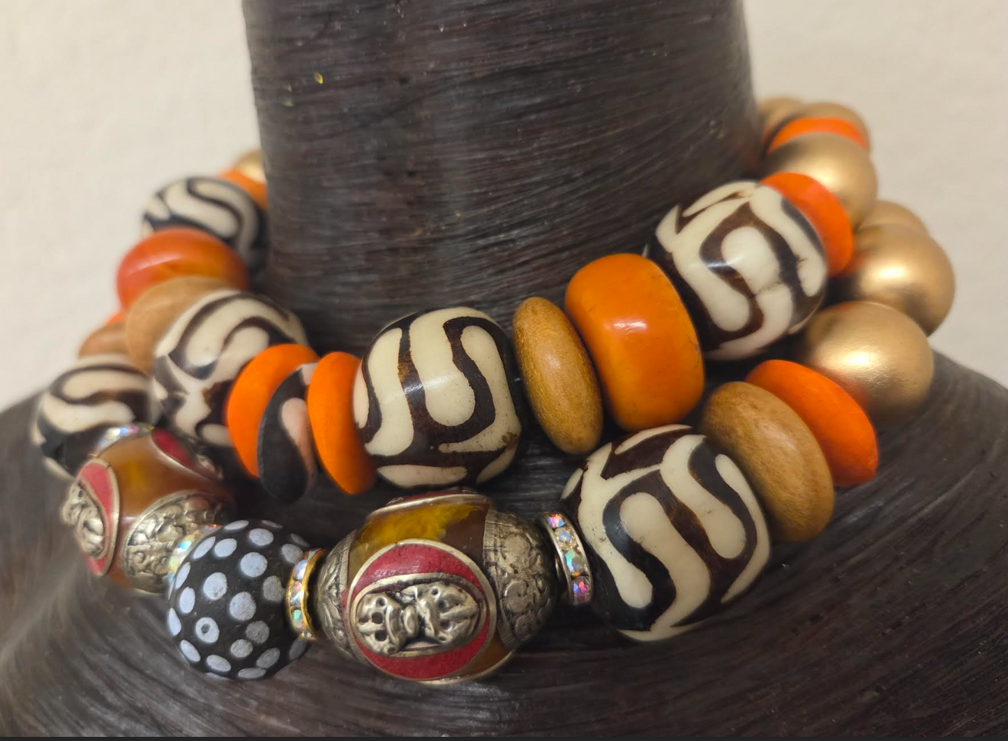 Tibetan & African Oversized Beaded Double Strand Tribal Choker - Autumn Wardrobe Ethnic Choker from Kat Kouture