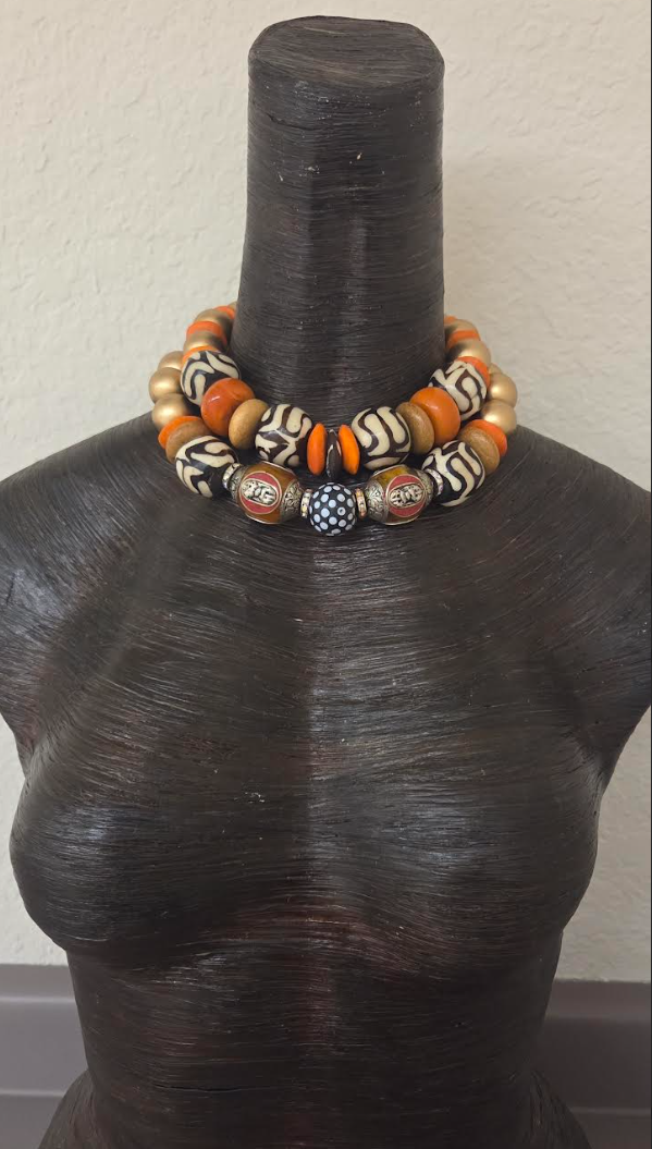 Tibetan & African Oversized Beaded Double Strand Tribal Choker - Autumn Wardrobe Ethnic Choker from Kat Kouture