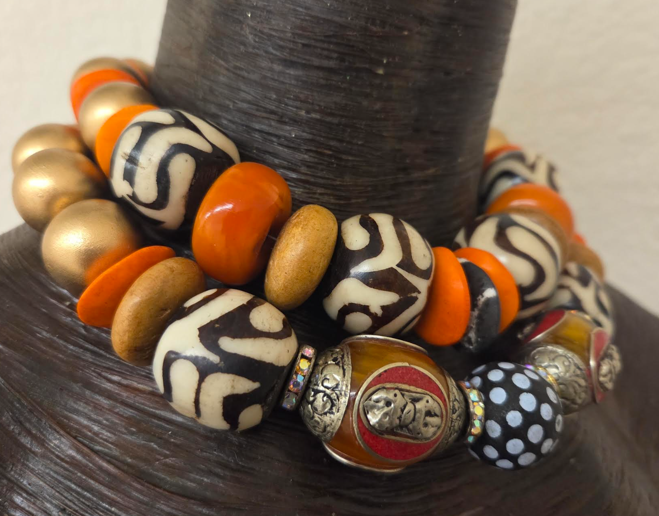 Tibetan & African Oversized Beaded Double Strand Tribal Choker - Autumn Wardrobe Ethnic Choker from Kat Kouture