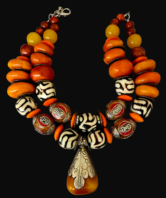 Tibetan African Ethnic Exotic Beaded Statement Necklace