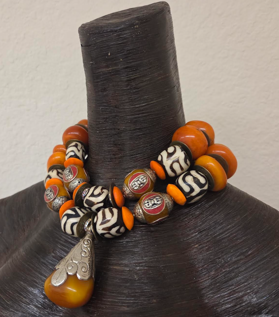 Tibetan African Ethnic Exotic Beaded Statement Necklace