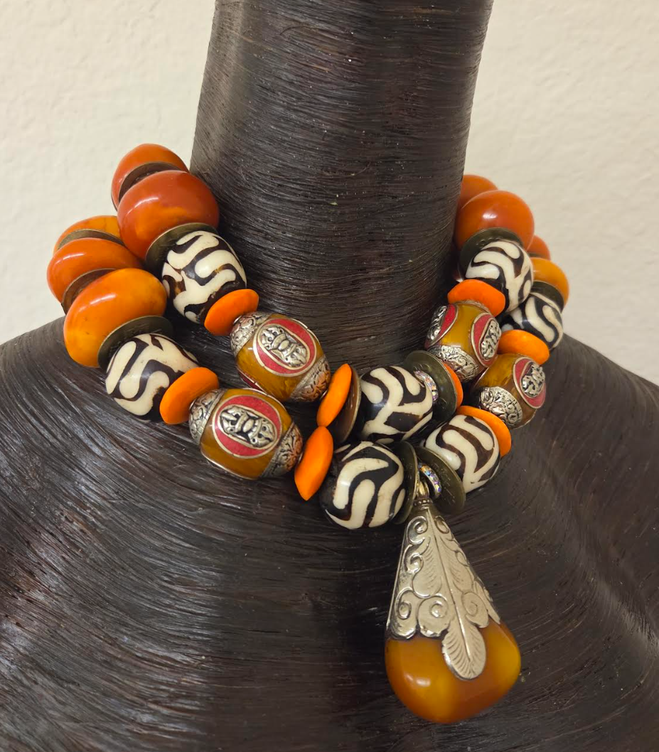 Tibetan African Ethnic Exotic Beaded Statement Necklace