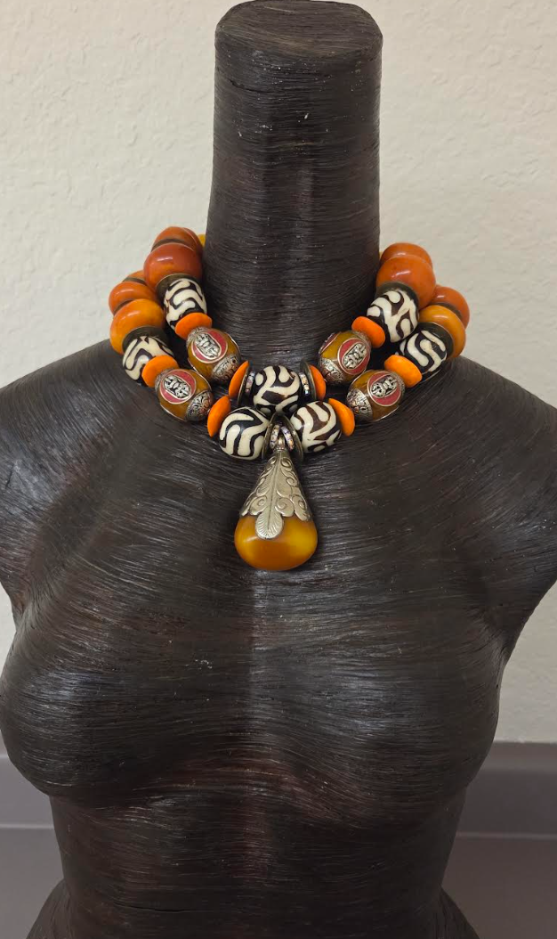 Tibetan African Ethnic Exotic Beaded Statement Necklace