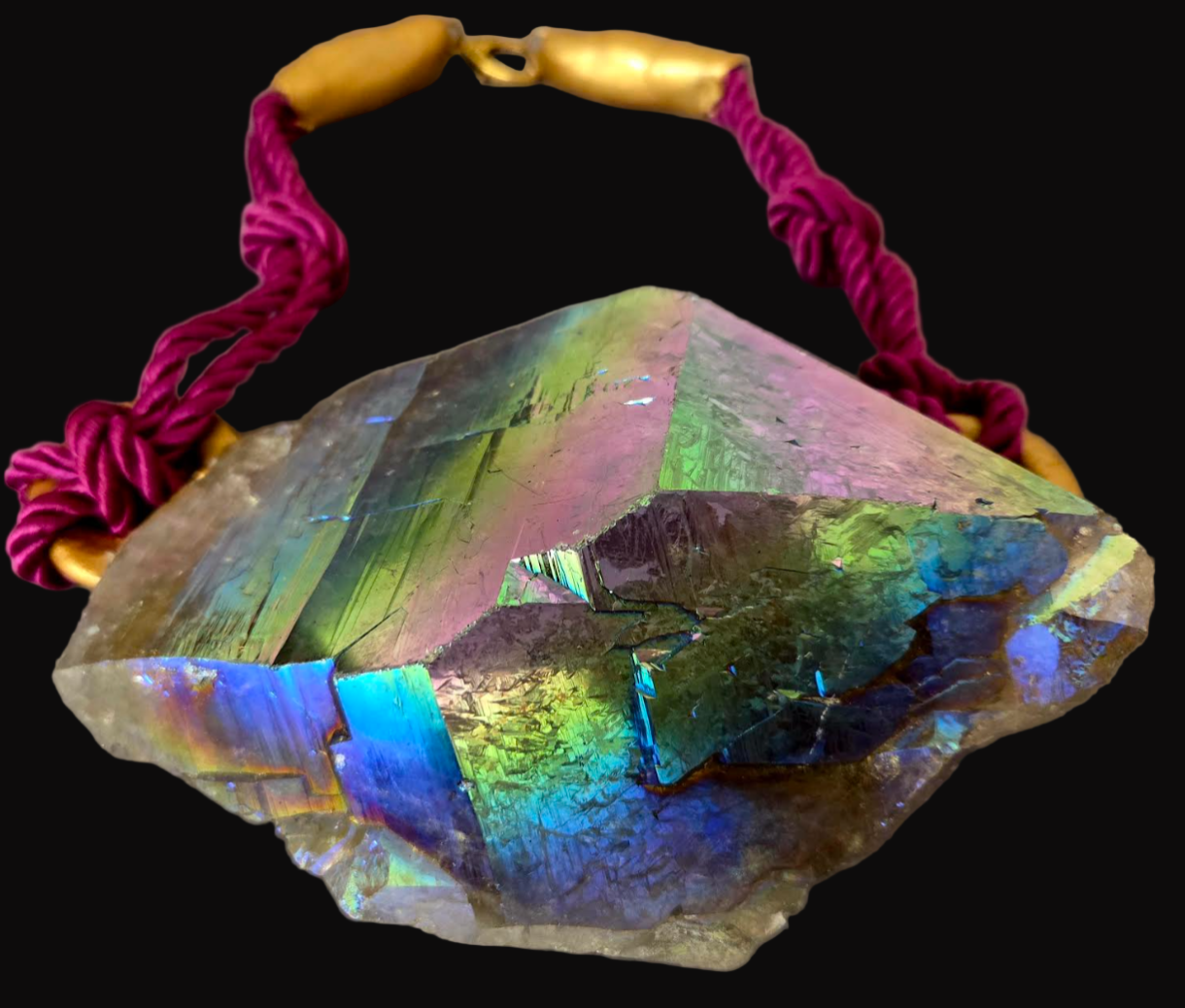 Rare McEarl Titanium Quartz Sculpted Statement Pendant with Satin Cord