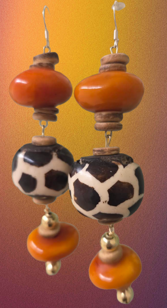 Tribal Inspired Moroccan Resin Wood & Batik Zebu Bone Shoulder Dusters