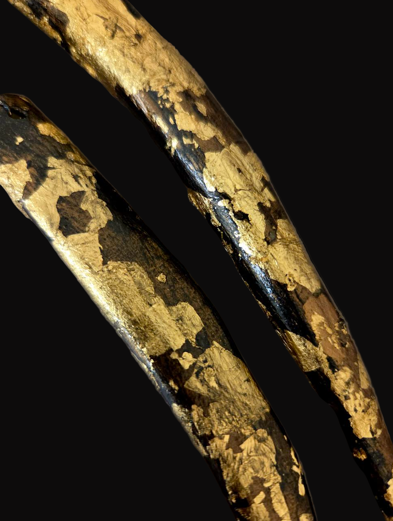 Animal Print Antler Shoulder Duster Pierced Earrings - Gold Leaf Foil