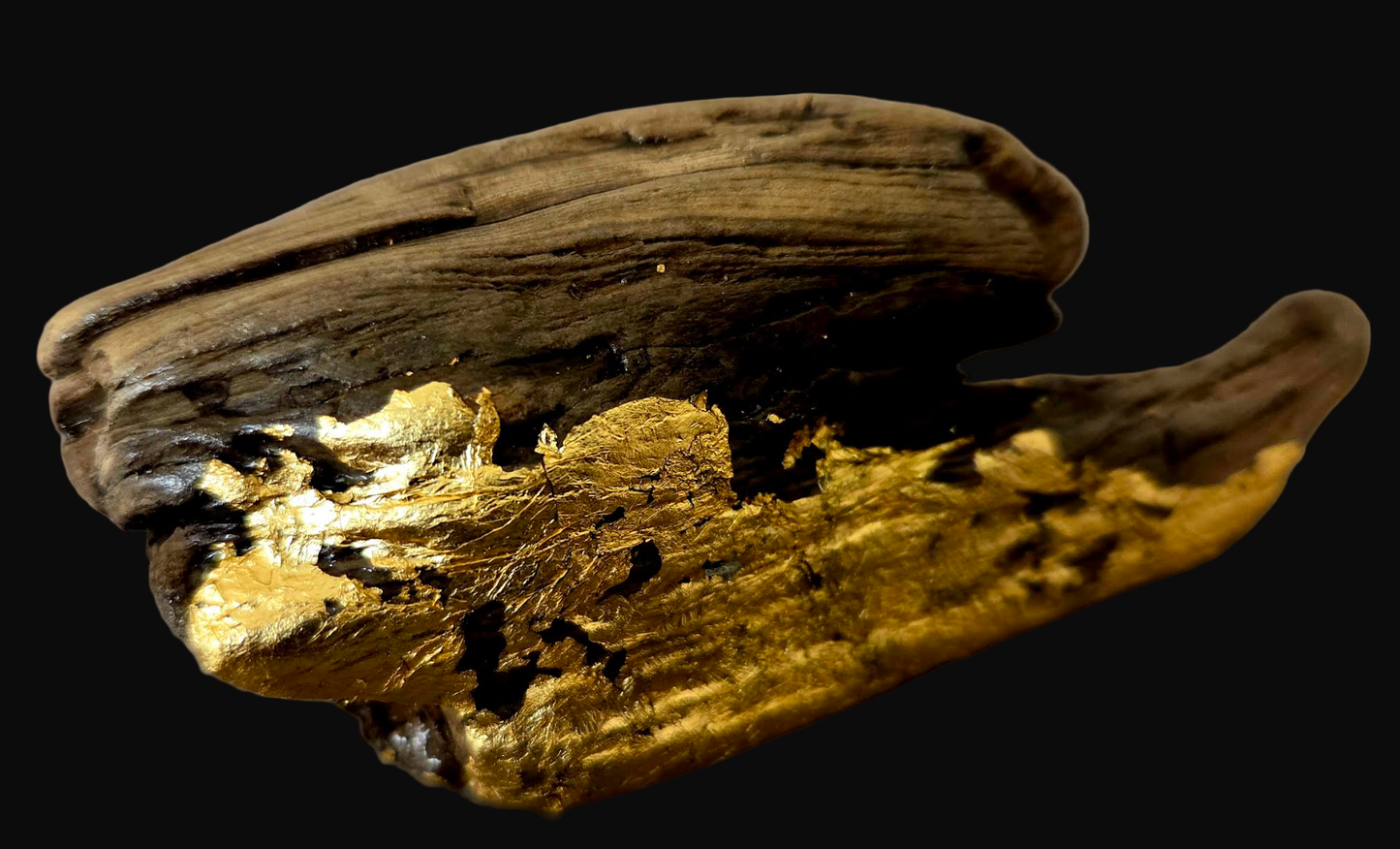 Driftwood & Gold Leaf Haute Couture Statement Cuff and Adjustable Ring Set