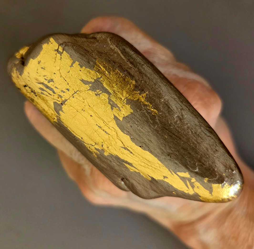 Polished Driftwood & Gold Leaf Adjustable Statement Ring - Androgynous