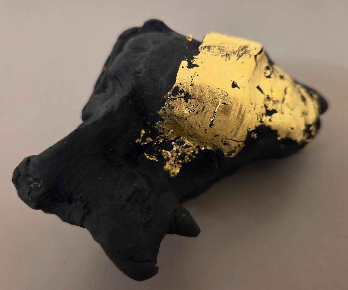 Gnarly Blackened Driftwood Oversized Ring with Gold Leaf - Adjustable