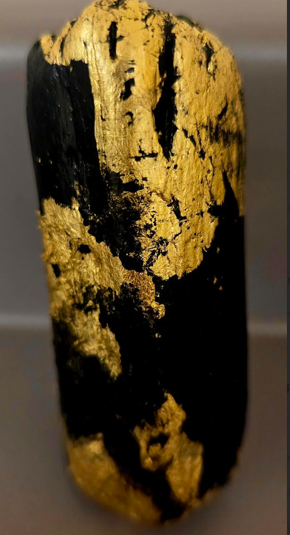 Oversized Black Driftwood & Gold Leaf Androgynous Adjustable Ring - OOAK Art