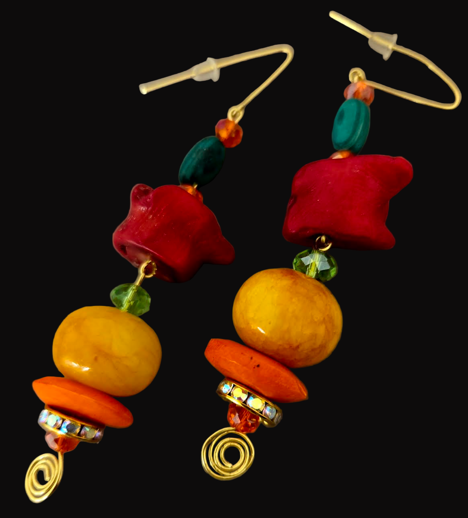 Colorful Exotic Beaded Dangle Pierced Earrings - Tropical Vacation Ear Candy