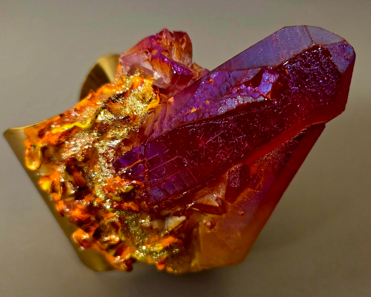 Red Orange Aura Quartz Statement Cuff - High End Luxury