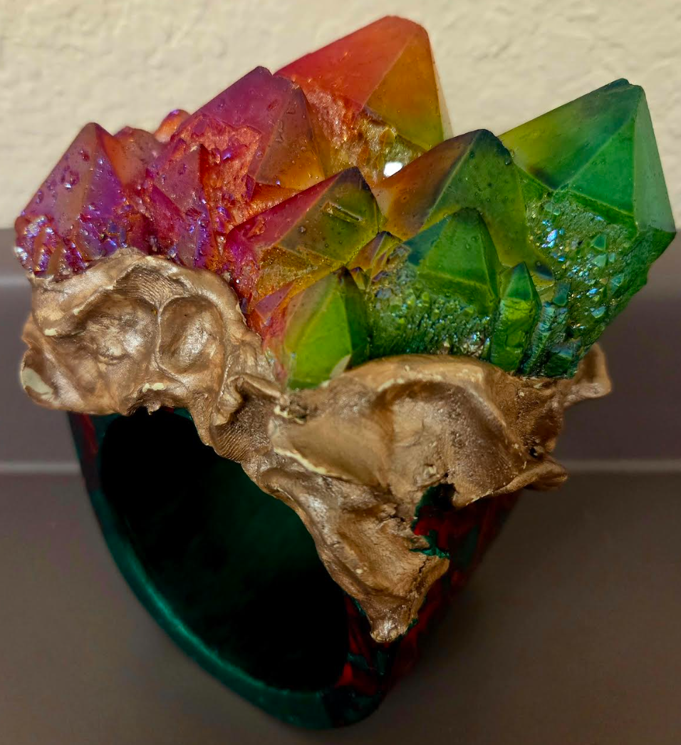 Oversized Wood Bangle - Red Green Quartz Unisex Statement