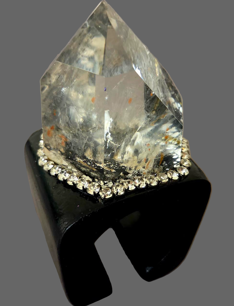 Huge Phantom Quartz Cuff - Black Rhinestone Showstopper