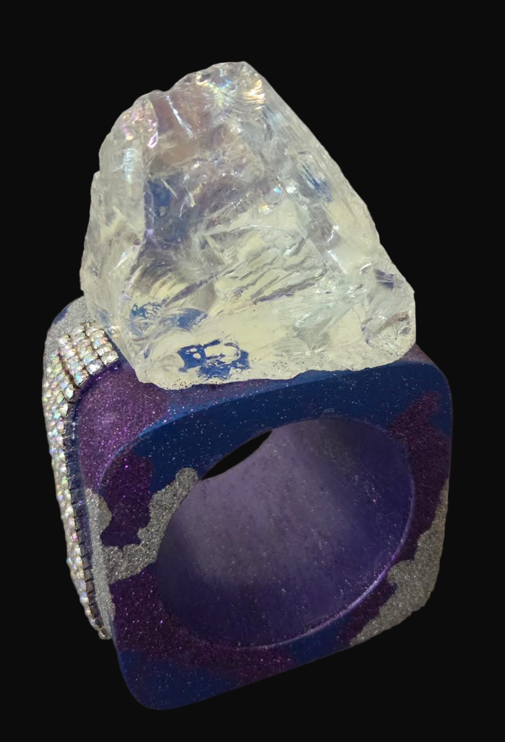 Purple Silver Statement Cuff - Rough Glass Showstopper