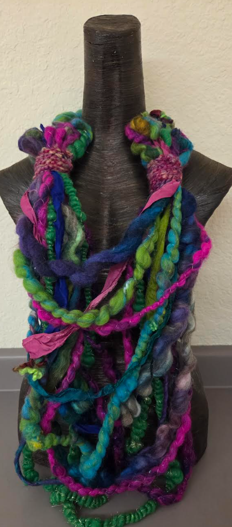 Messy Art Yarn Sculpted Chest Piece - Mixed Media Textile Necklace Scarf