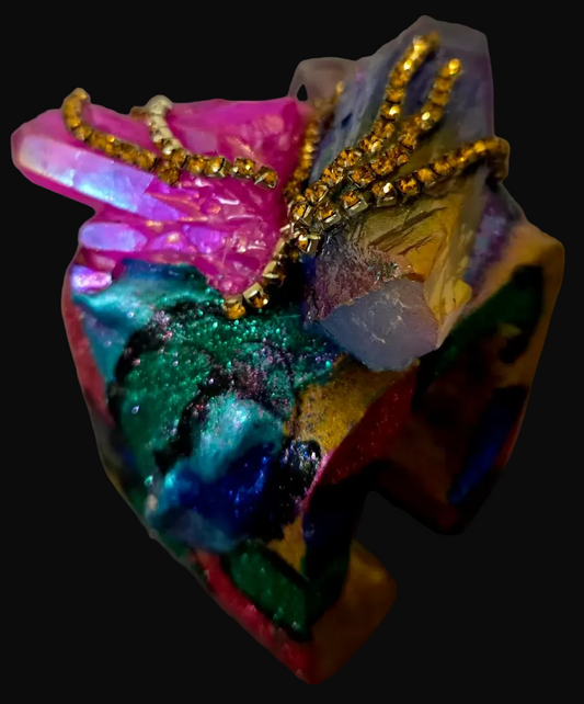 Jewel Tone Quartz & Rhinestone Oversized Statement Cuff - Showstopper