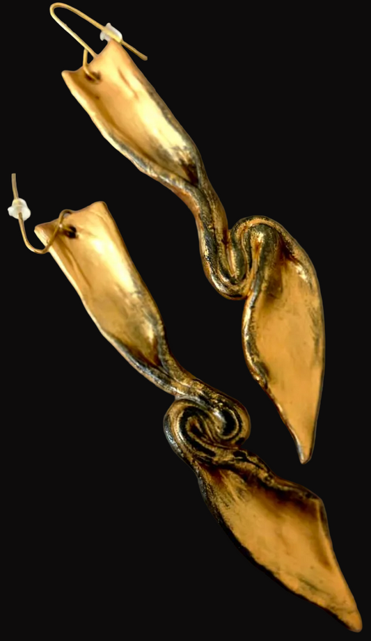 Copper Rose Gold Hand Sculpted Shoulder Duster Pierced Earrings