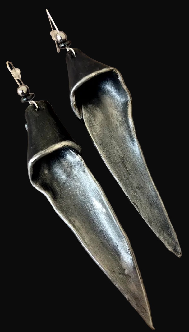 Sculpted Blade Gunmetal Shoulder Duster Pierced Earrings - Badass