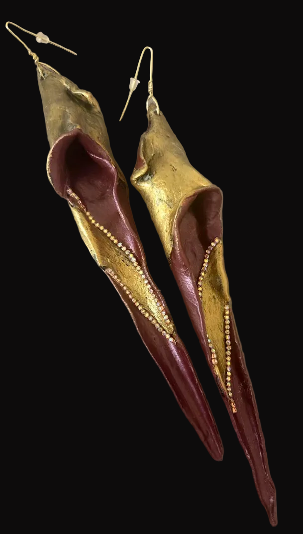 Abstract Garnet and Gold Shoulder Duster Pierced Earrings