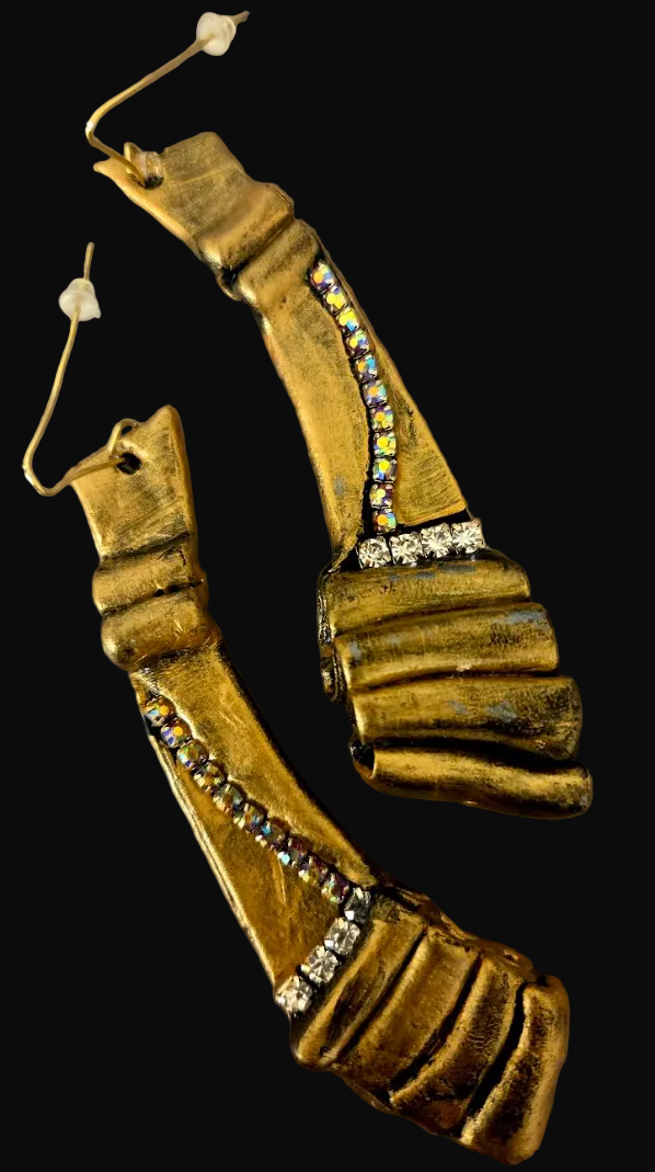 Faux Bronze & Aurora Borealis Rhinestone Sculpted Shoulder Dusters